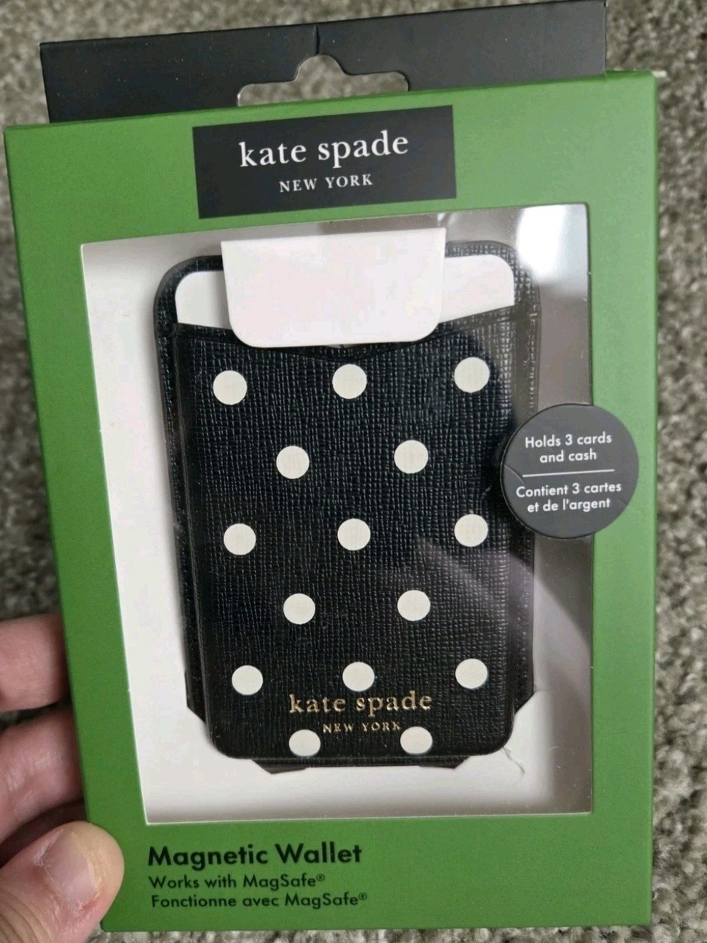 Kate Spade NY Polka Dot Magnetic Wallet Holds 3 Cards/Cash Works w/ MagSafe NEW